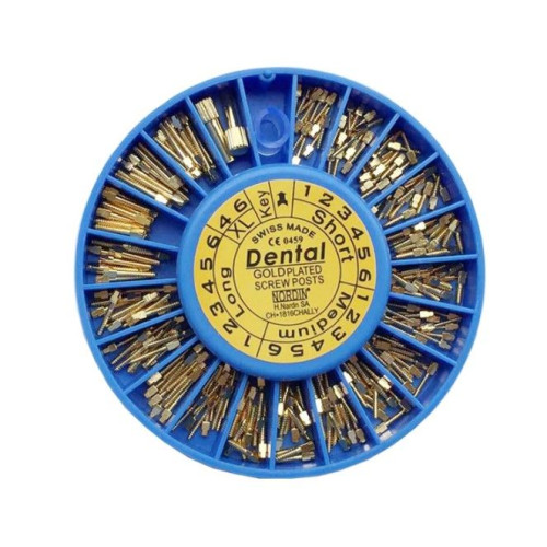 Dental Screw Posts Gold Plated Conical Screw Posts Pk of 120 Pcs With Keys