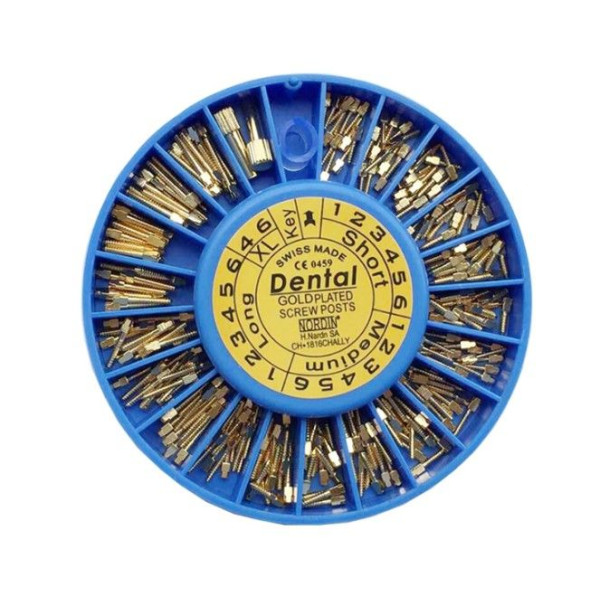 Dental Screw Posts Gold Plated Conical Screw Posts Pk of 120 Pcs With Keys